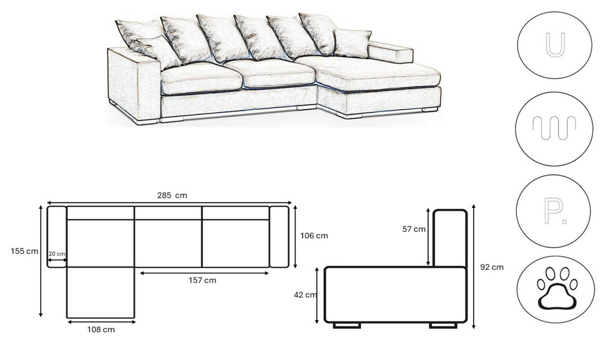 ECKSOFA Mit Schlaffunktion Und Bettkasten Couch L-form Gabon Stoff Zoom Schwarz Links - Schwarz, Holz (155/285cm) - Kaiser Möbel
