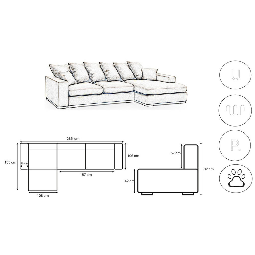 Thumbnail - Kaiser Möbel Ecksofa, Hellblau, Holz, L-Form, 285x155 cm, Wohnzimmer, Sofas & Couches, Wohnlandschaften, Ecksofas