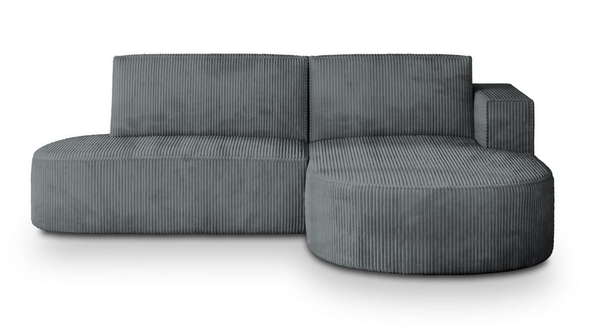 ECKSOFA CORTIO P R-S Grau Kordstoff mit Schlaffunktion - Grau, Holz (265/174cm) - MASSENO