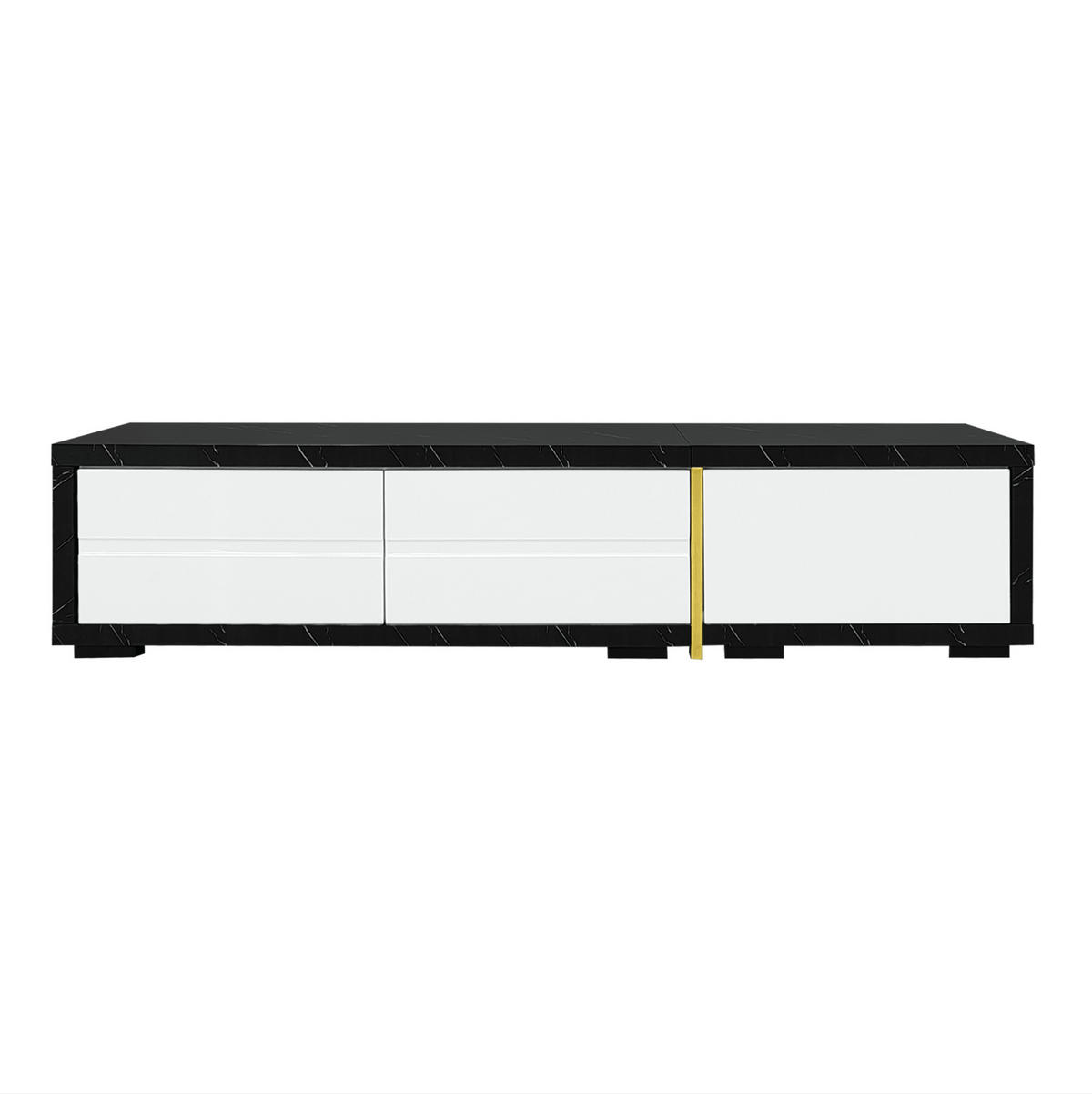TV-LOWBOARD aus MDF und Spanplatte 140-260x40x30 cm Weiß/Schwarz in Marmoroptik, dreh- und ausziehbar - Weiß, Holzwerkstoff (260/30/40cm) - IVMEU