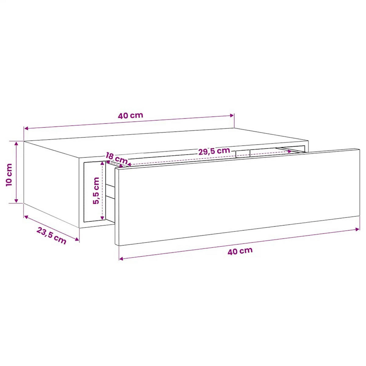 WANDREGAL Mit Schublade Weiss 40/23,5/10 Cm Mdf - Weiß, Holzwerkstoff (23.5/10/40cm) - vidaXL
