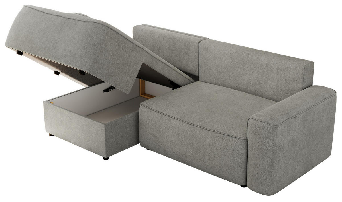 ECKSOFA BELLUNO L Hellgrau Strukture - Links - Hellgrau/Schwarz, Textil (144/233cm) - MKS