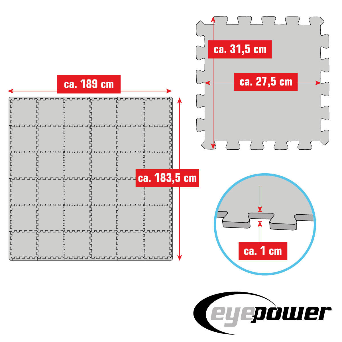 BODENSCHUTZMATTE 30x30x1 cm, Schwarz, 36er Set - Schwarz, Kunststoff (30/30cm) - eyepower
