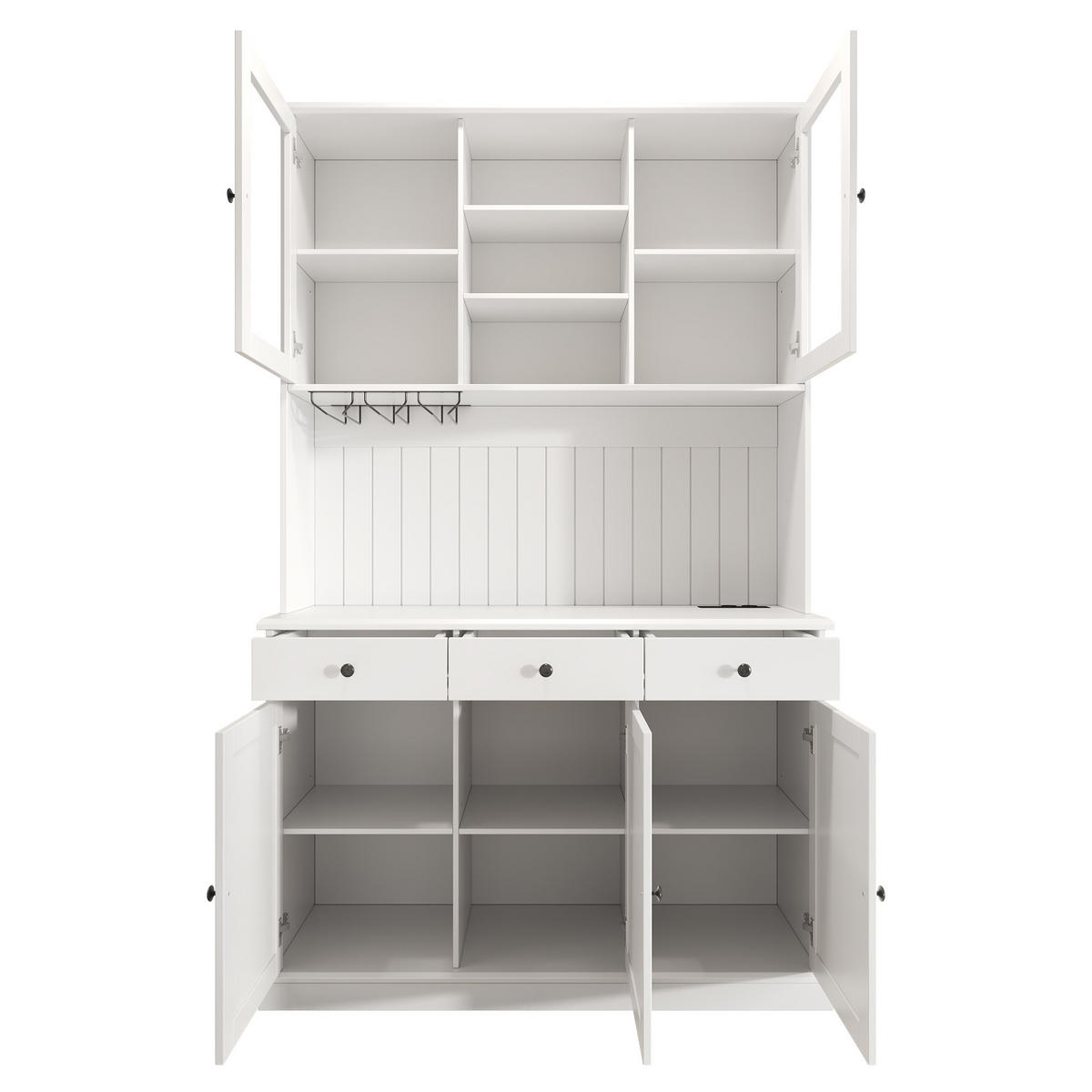 BUFFETSCHRANK DE-38594 120/40/191 cm Glastüren und integrierte Steckdose Weiß - Weiß, Holzwerkstoff (120/191/40cm) - ComfortXL