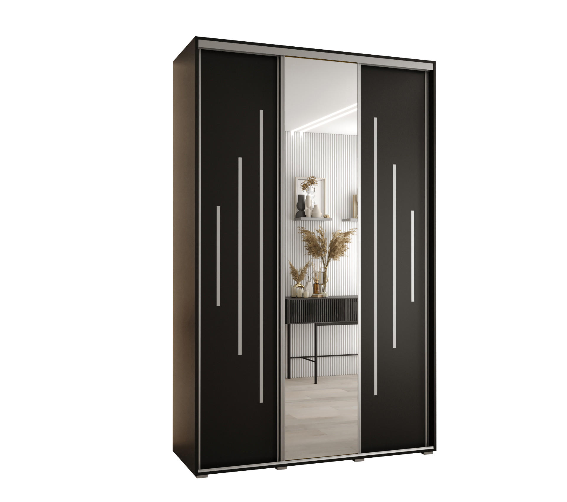 Abiks Möbel Schwebetürenschrank Schwarz, Schwarz, Silber 160x235x45 cm