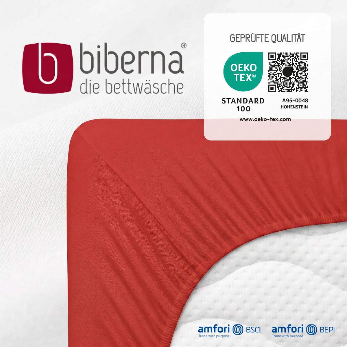SPANNBETTTUCH Premium Jersey rot, 90x190 cm - 100x200 cm - Rot, Textil (100/200cm) - biberna