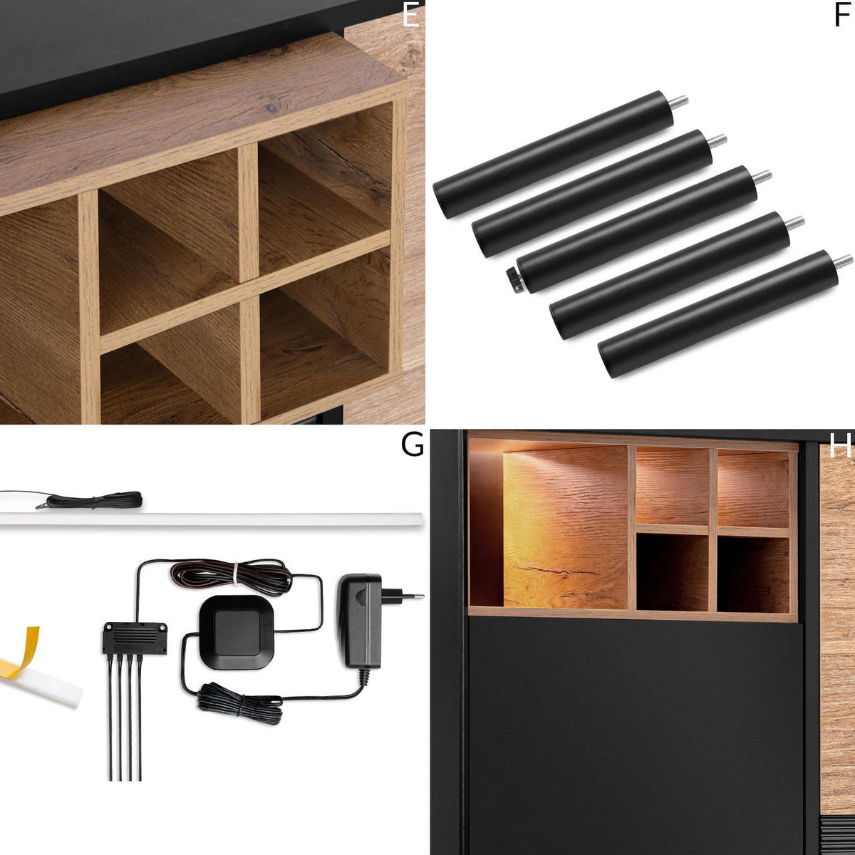KOMMODE LOFTY Weineinlage, schwarz / Eiche natur - Eichefarben/Multicolor, Holzwerkstoff (102/109/41cm) - KONSIMO®