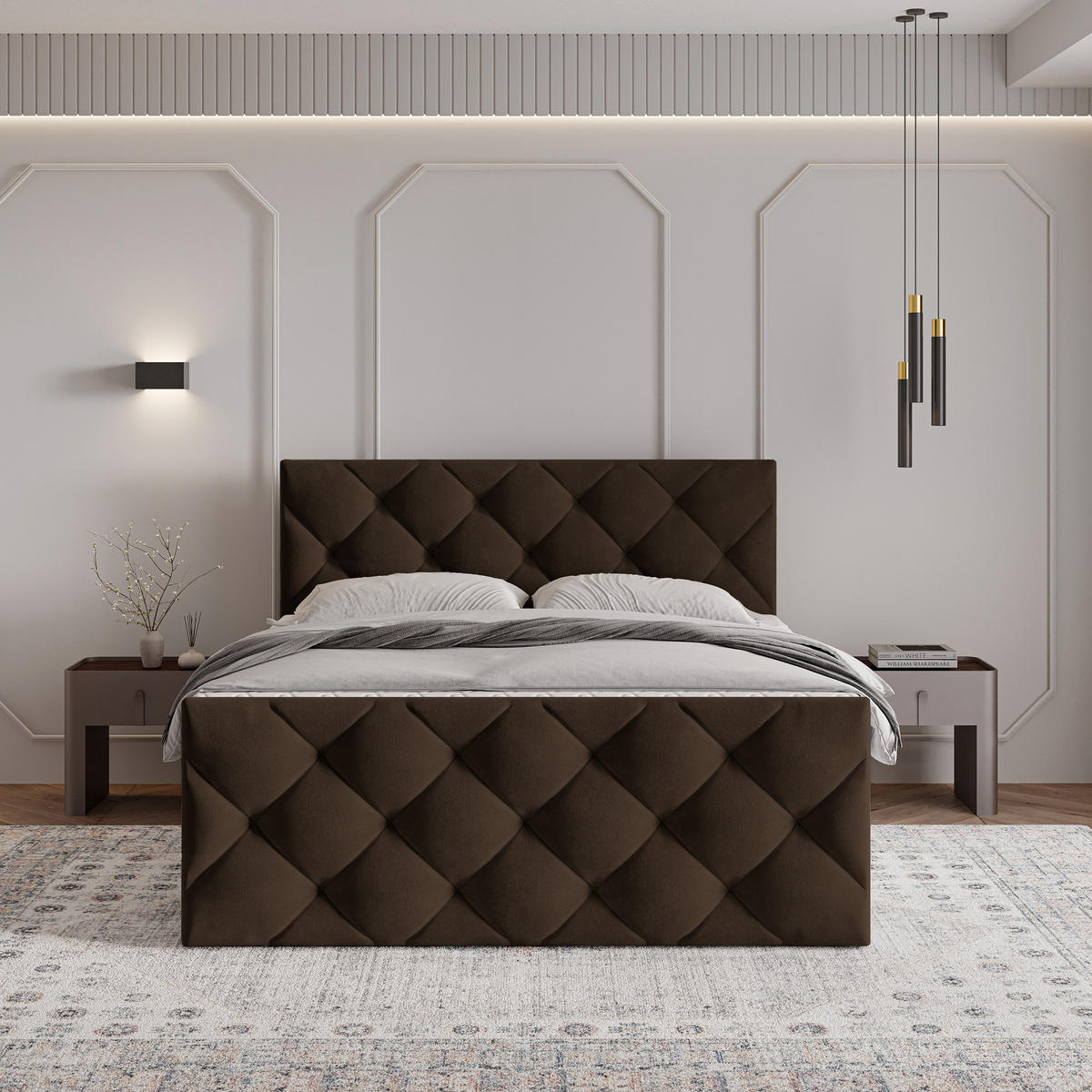 BOXBETT ROVARI 180x200 cm mit Matratze und Topper - Braun - Braun, Holz (180/200cm) - MASSENO