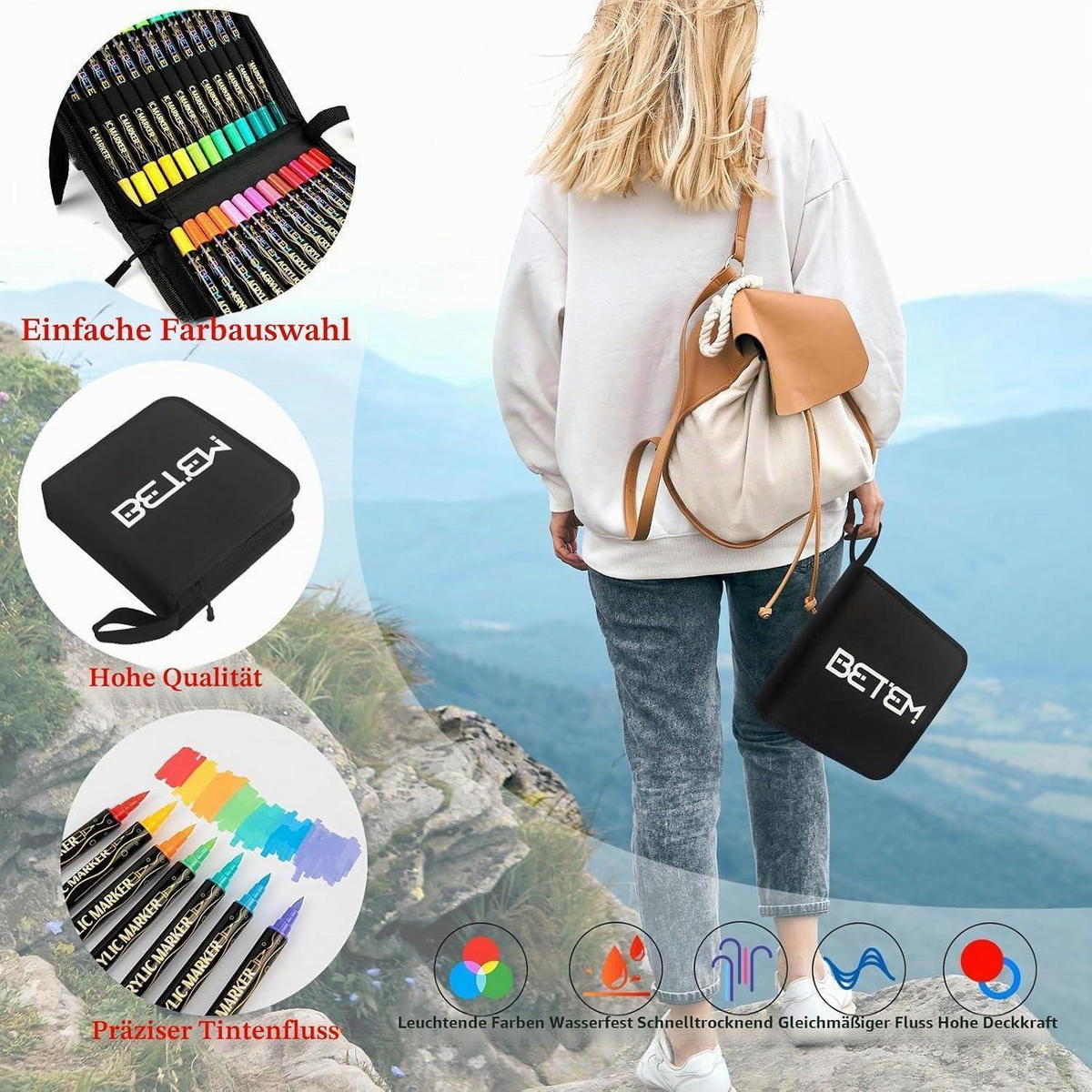 ACRYLSTIFTE 48er Set mit Doppelspitze - Multicolor, Kunststoff (10/8/15cm)