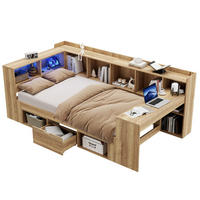 KINDERBETT 90/200 cm mit LED-Beleuchtung, USB- und Type-C-Anschluss, Schreibtisch und Stauraum, Naturfarbe - Naturfarben, Holzwerkstoff (90/200cm) - Redom