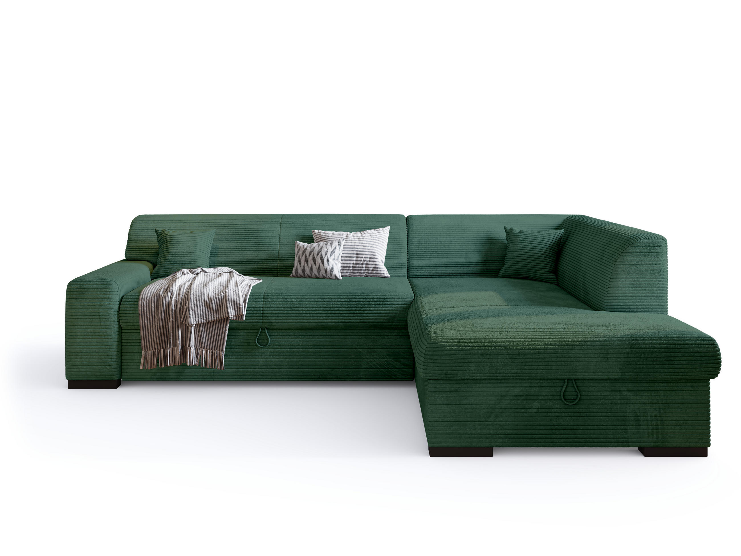 ECKSOFA mit Schlaffunktion Cordstoff MILENZO Dunkelgrün Rechts - Dunkelgrün, Holz (260/175cm) - Bromarkt