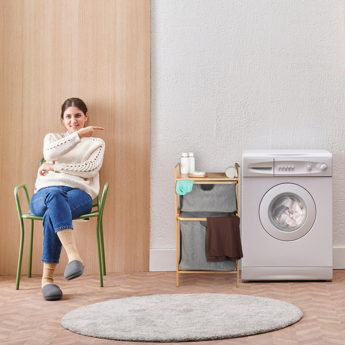 STOJAN na bielizeň - viacfarebná, drevo/textil (44/84.5/33cm) - Relaxdays