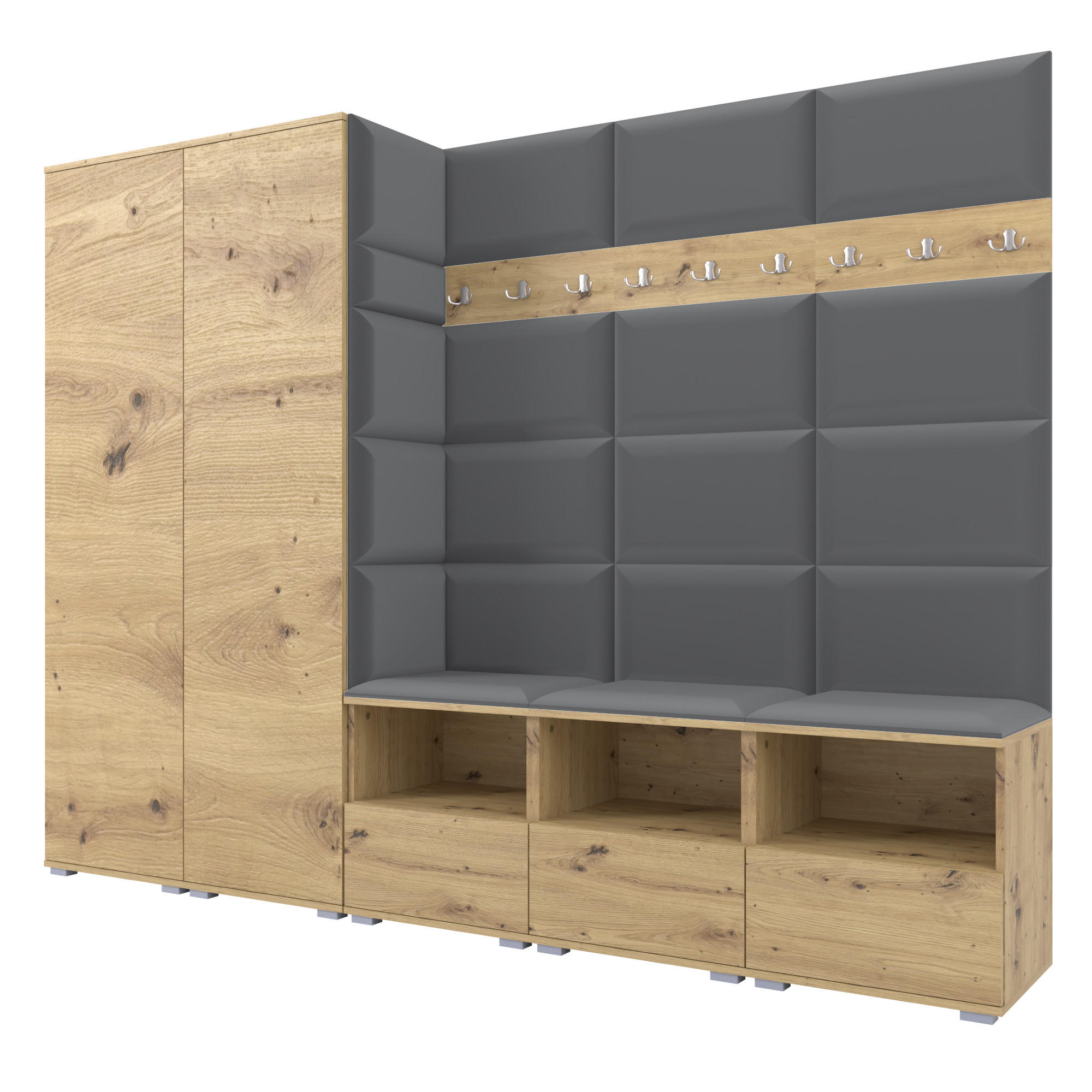 Ravio Garderobe Eiche Artisan, Dunkelgrau 250x187x40 cm