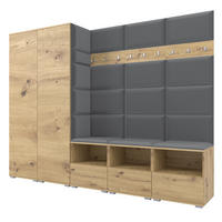 GARDEROBE NELA VII 250 cm (Modulare Flurmöbel XL Artisan Eiche mit Sitzpolster Dunkelgrau 15 2 Schränke) - Dunkelgrau/Silberfarben, Holz/Holzwerkstoff (250/187/40cm) - Ravio
