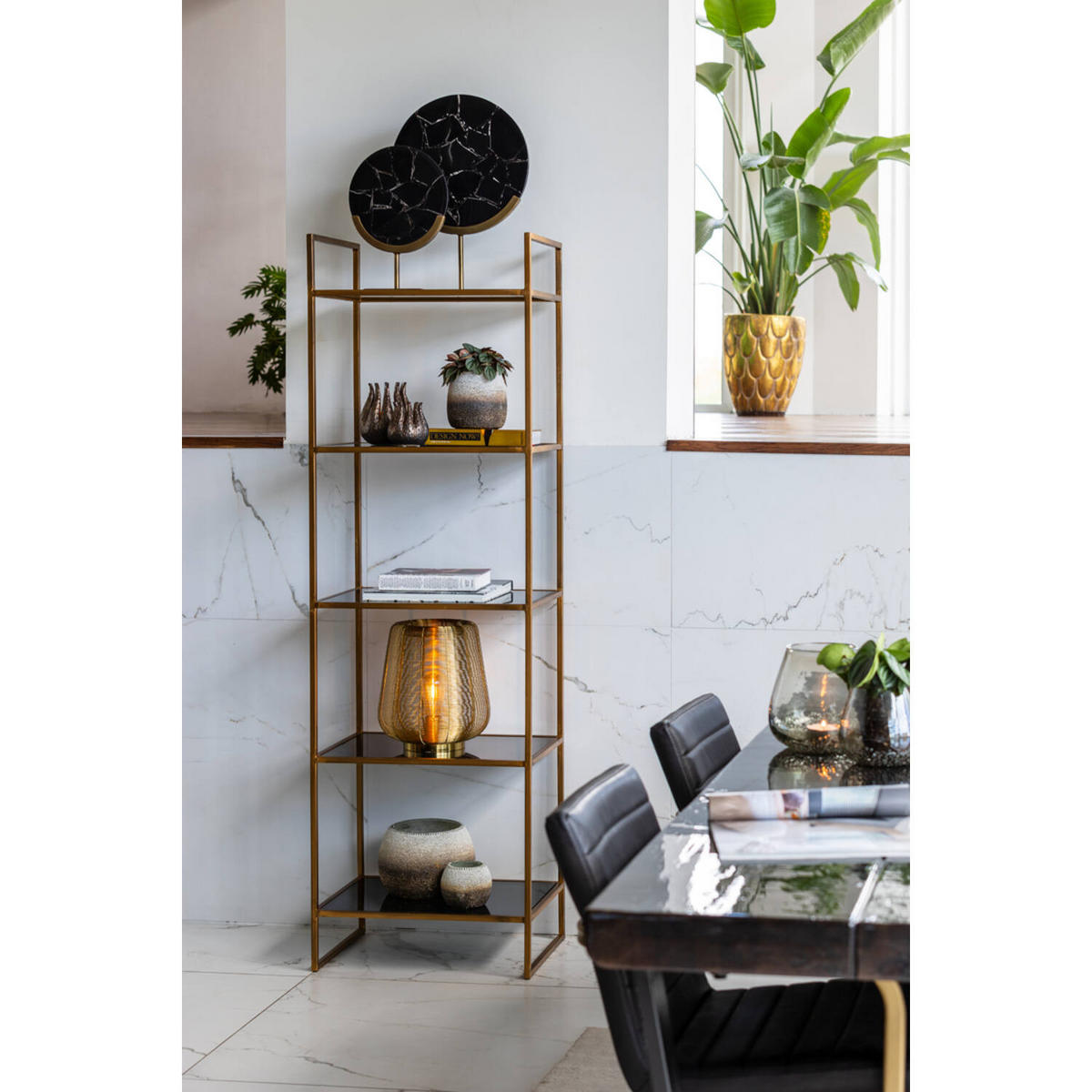 STANDREGAL MARIKI 55x40x180 cm, Glas-Metall, Gold - Goldfarben, Glas (40/180/55cm) - Light & Living
