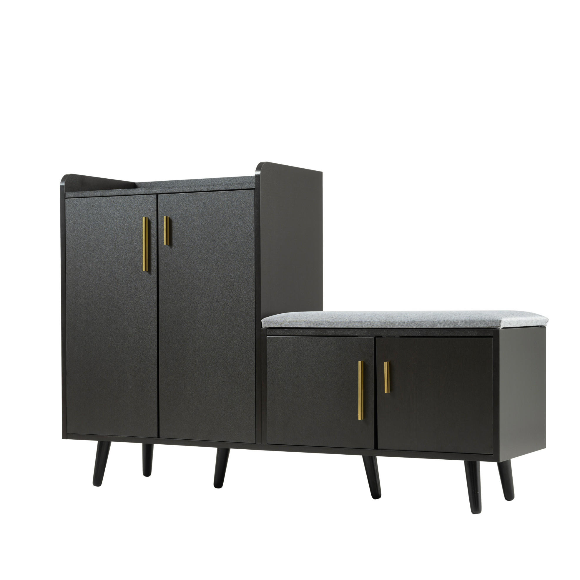 SCHUHSCHRANK 120/34/82 cm in Schwarz/Dunkelwalnuss mit gepolsterter Sitzfläche - Schwarz, Holzwerkstoff (120/82/34cm) - Flora Grace