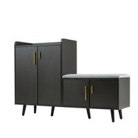 SCHUHSCHRANK 120/34/82 cm in Schwarz/Dunkelwalnuss mit gepolsterter Sitzfläche - Schwarz, Holzwerkstoff (120/82/34cm) - Flora Grace