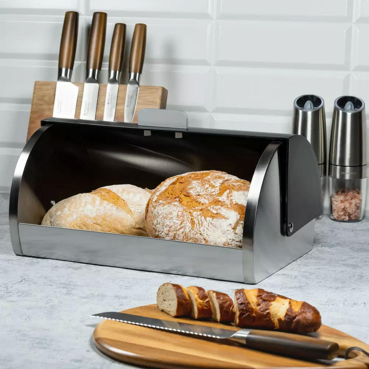 BROTKASTEN Schwarz 39.5/28/18.5 cm KH3208 - Schwarz, Metall (28/18.5/39.5cm) - Kinghoff 