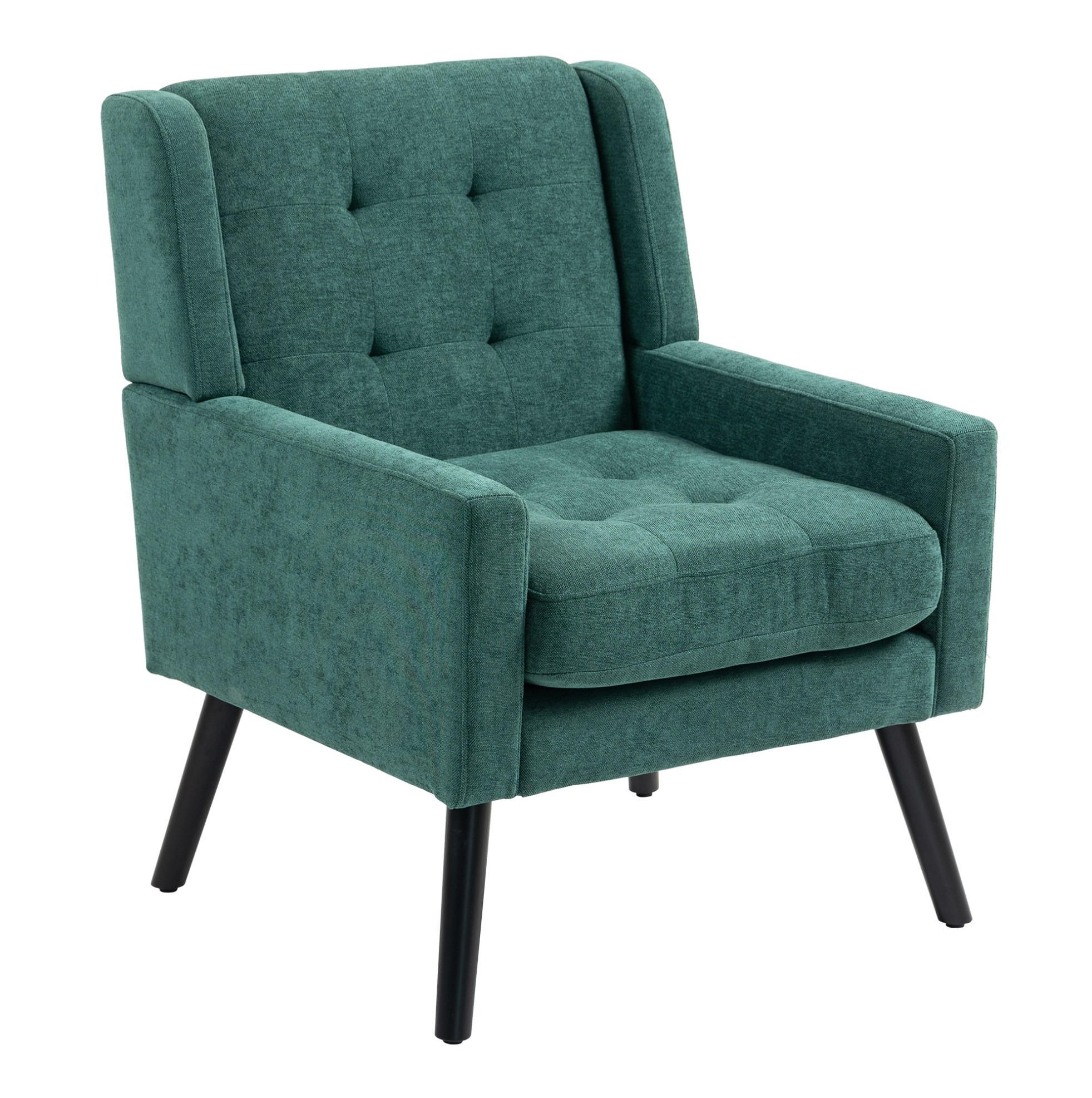 SESSEL in Retro-Grün mit Tufting und Massivholzbeinen,76/68/88 cm - Waldgrün, Textil (76/88/68cm) - Flora Grace