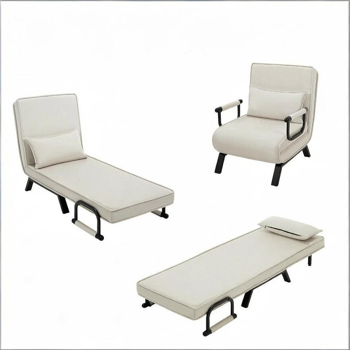 SCHLAFSESSEL 3-in-1, 5-fach verstellbar, DE-42146, Beige - Beige, Metall (75/78/65cm) - ComfortXL