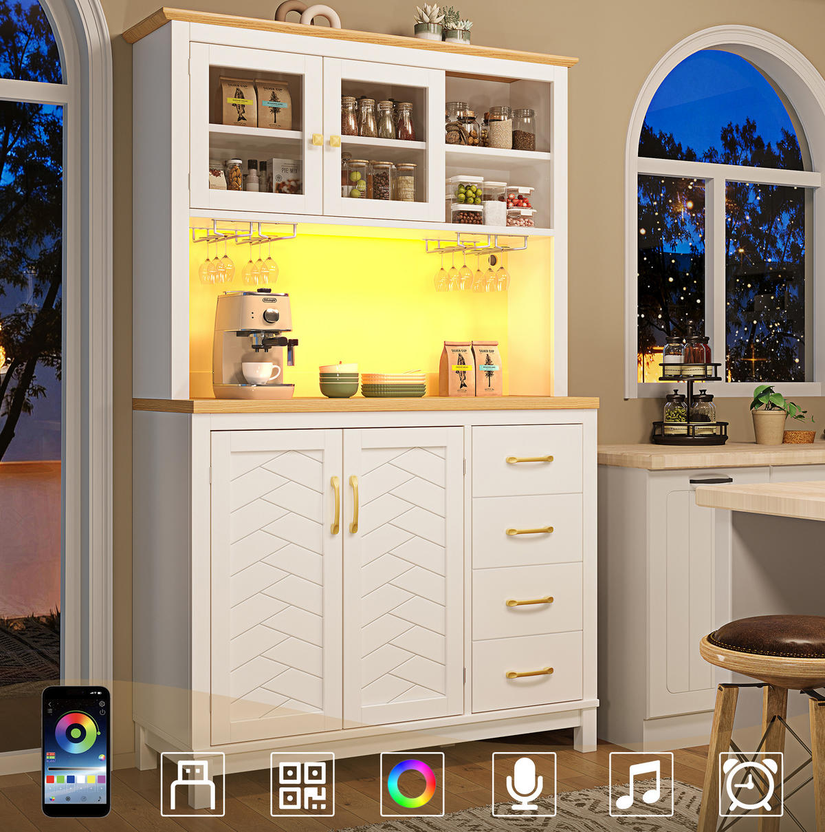 BUFFETSCHRANK mit LED 105,5x40x180 cm MDF Weiß - Weiß, Holzwerkstoff (40/180/105.5cm) - Meubliv