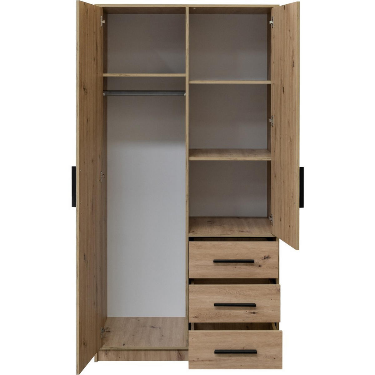 DREHTÜRENSCHRANK Kavo mit Spiegel und 2 Türen, eiche Sonoma - Schwarz/Sonoma Eiche, Holzwerkstoff (100/200/58cm) - Beautysofa