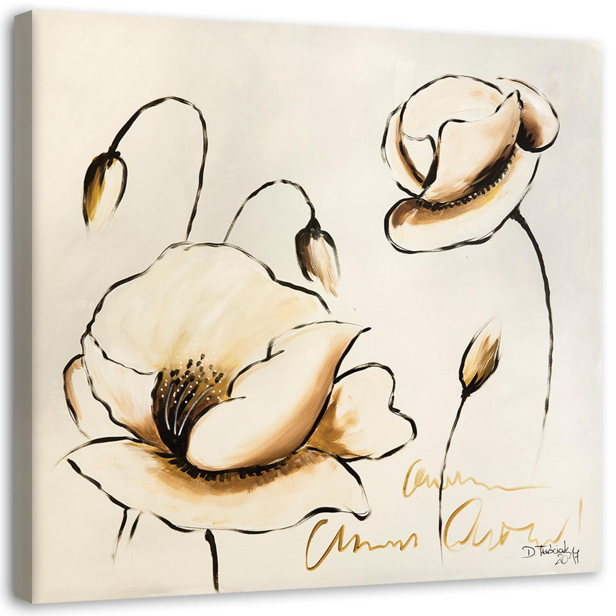 LEINWANDBILD, Gemalte Blumen 50x50cm - Beige, Textil (50/50cm) - Feeby