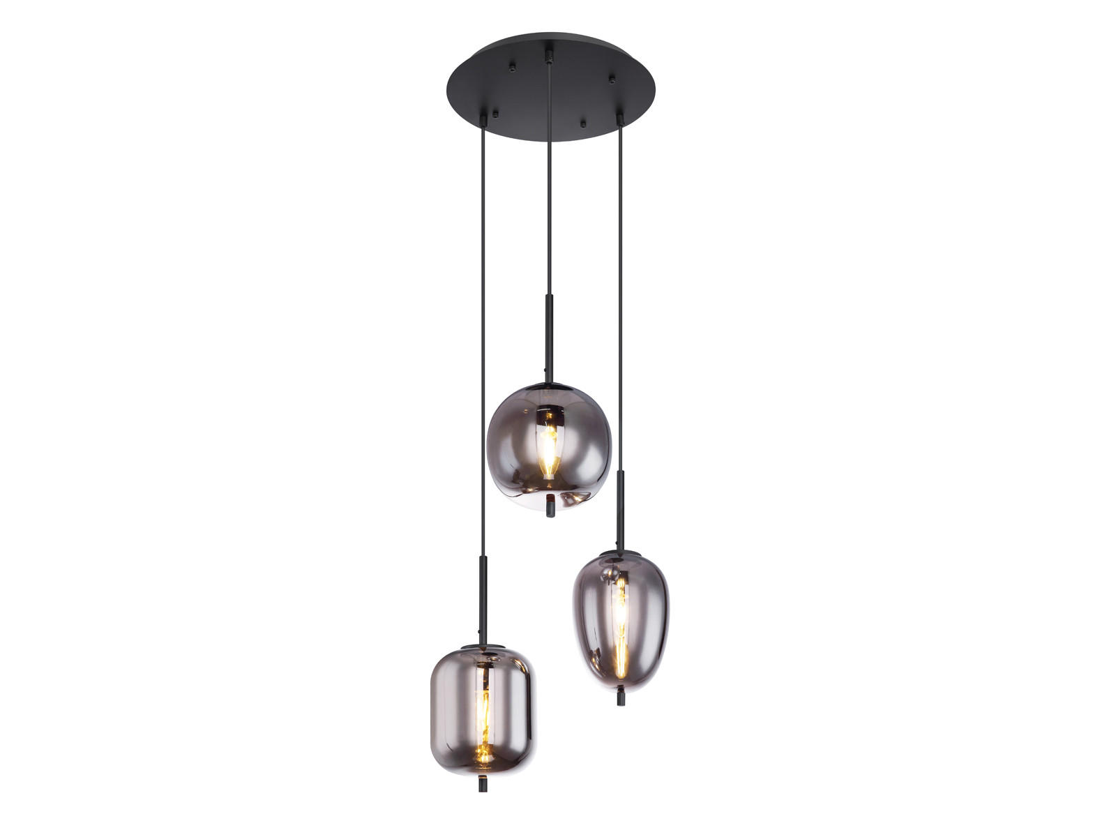 LED-PENDELLEUCHTE Schwarz Ø46cm, Glaskugeln Rauchglas - Schwarz, Glas (46/46/120cm) - meineWunschleuchte