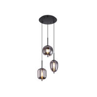 LED-PENDELLEUCHTE Schwarz Ø46cm, Glaskugeln Rauchglas - Schwarz, Glas (46/46/120cm) - meineWunschleuchte