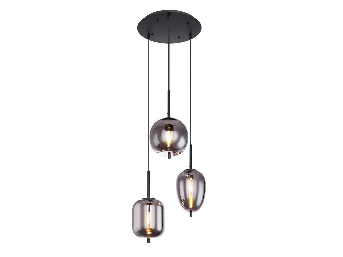 LED-PENDELLEUCHTE Schwarz Ø46cm, Glaskugeln Rauchglas - Schwarz, Glas (46/46/120cm) - meineWunschleuchte