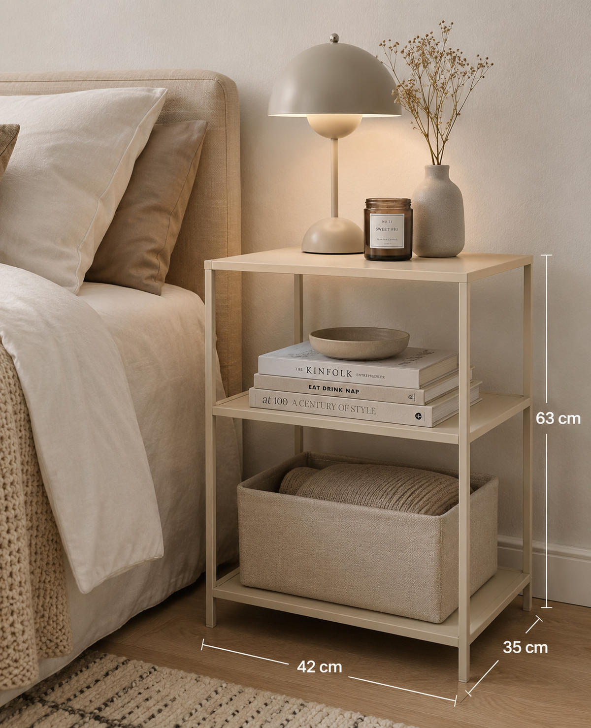 NACHTTISCH Jita - Beige, Metall (42/63/35cm) - LOFT42