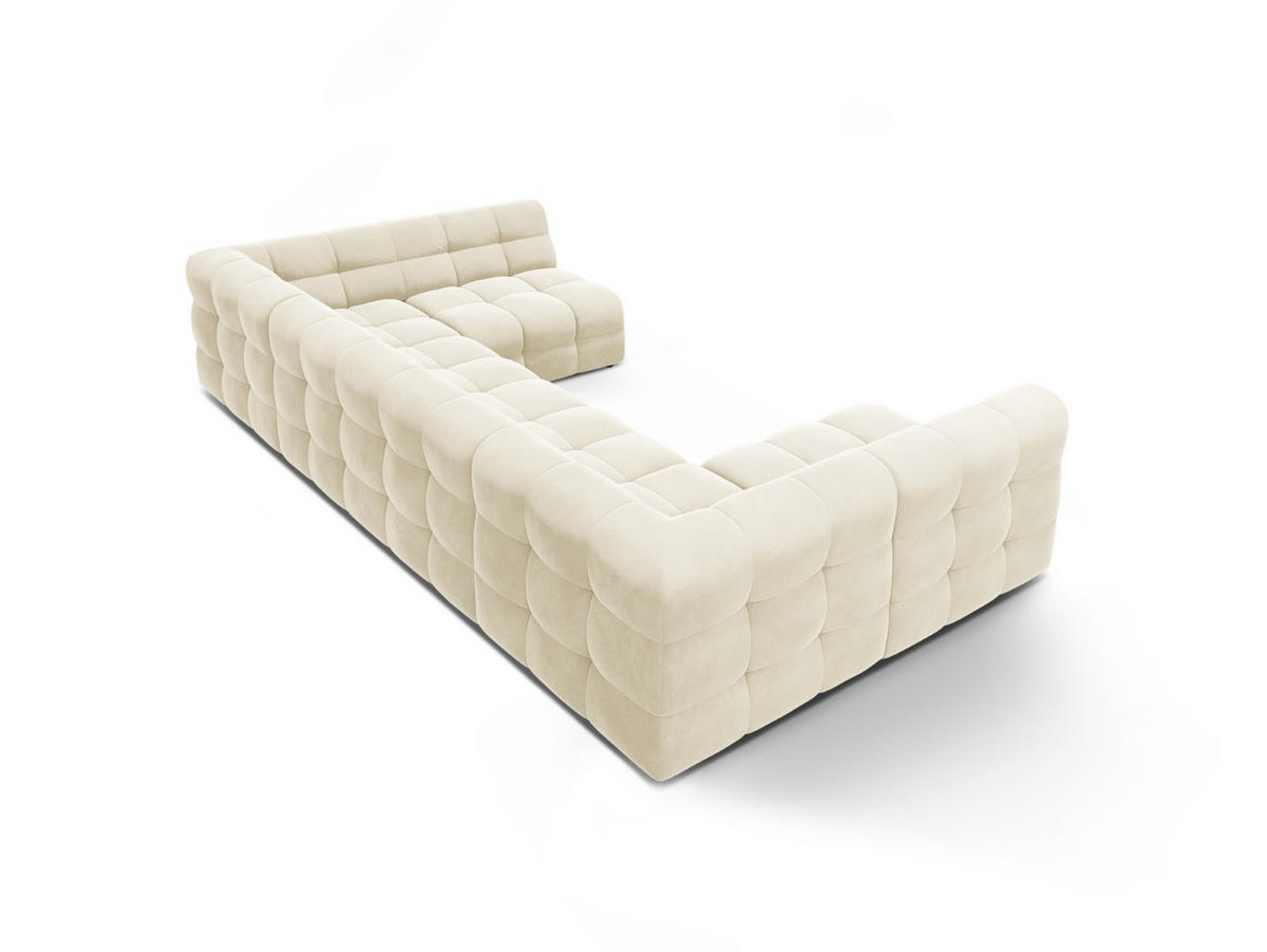 PANORAMASOFA Kendal aus Samt elfenbein 7 Sitzplätze - Creme, Textil (203/79/372cm) - Micadoni