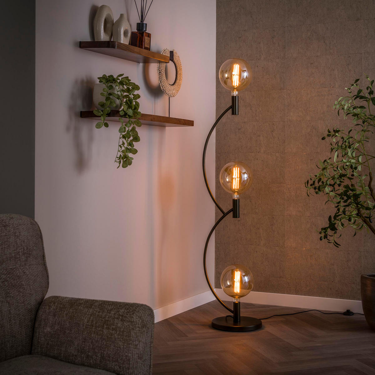 STEHLAMPE Arcus - Braun - 30/35/160 cm - Braun, Metall (30/35/160cm) - Hoyz Collection