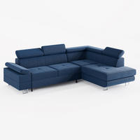 ECKSOFA CAROLINE Rechts Blau matter Veloursstoff mit Schlaffunktion und Bettkasten - Chromfarben/Blau, Textil (253/190cm) - Barchello