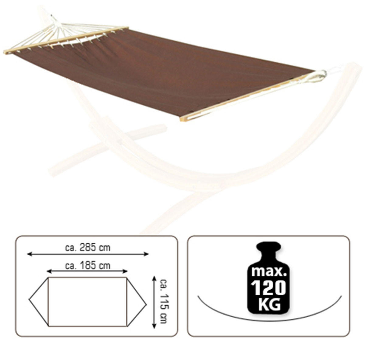 DOPPEL-HÄNGEMATTE mit Gestell bis 120kg, 200/120cm, Braun - Braun, Metall (100/90/300cm) - Amanka