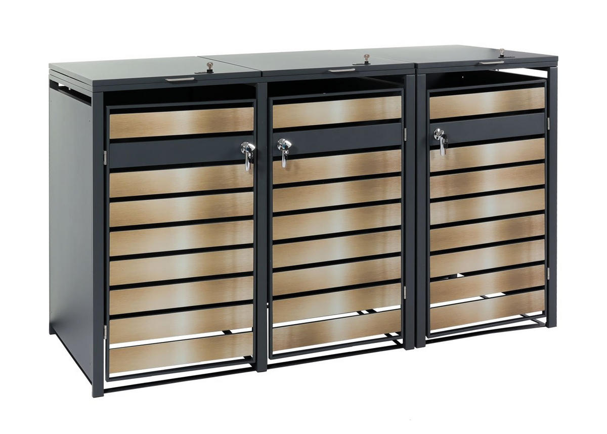 MÜLLTONNENBOX 3er 117x200x80cm Anthrazit Gold - Goldfarben, Metall (200/117/80cm) - PROREGAL