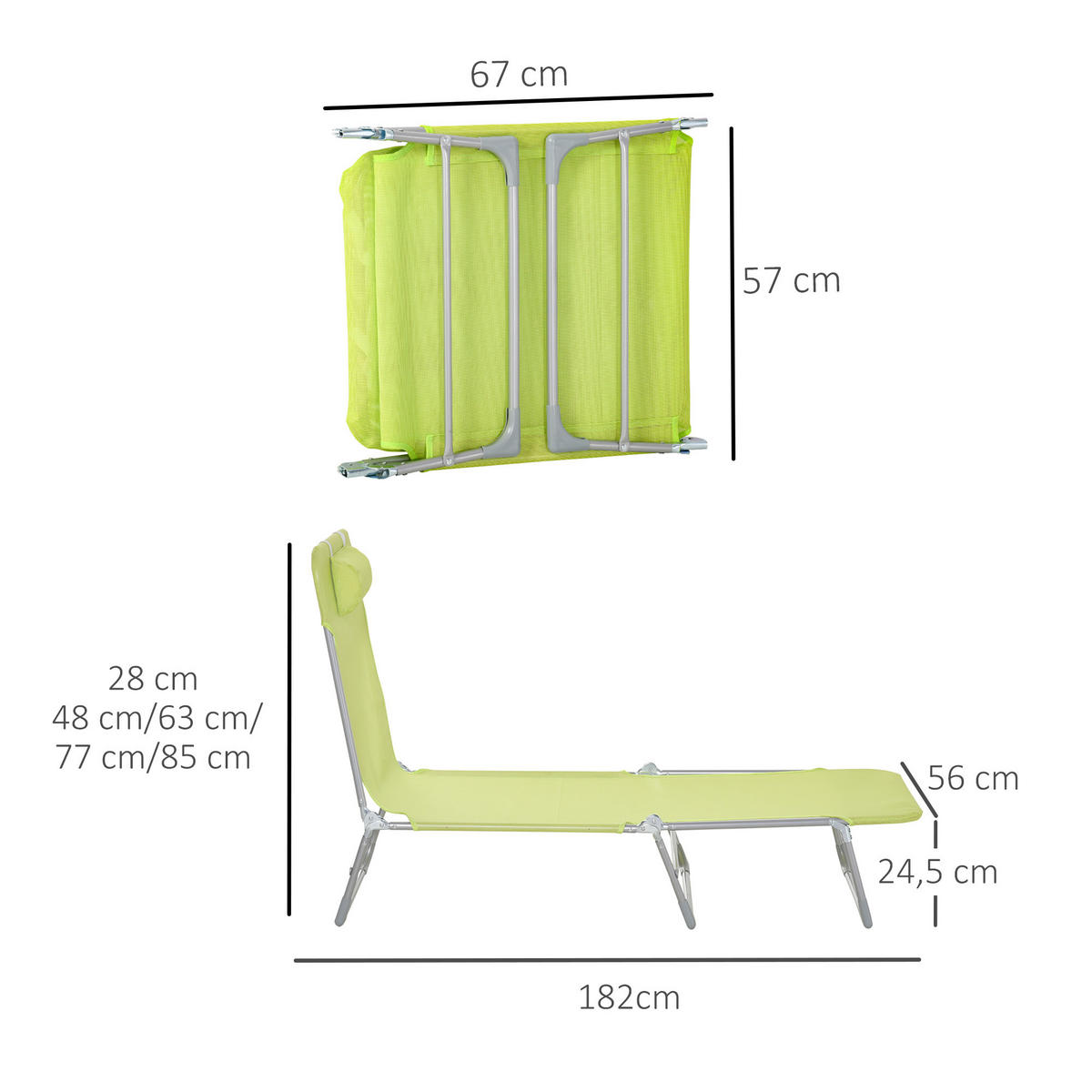 SONNENLIEGE DE-15627 5-fach verstellbar, klappbar Grün - Grün, Metall (56/28/182cm) - ComfortXL