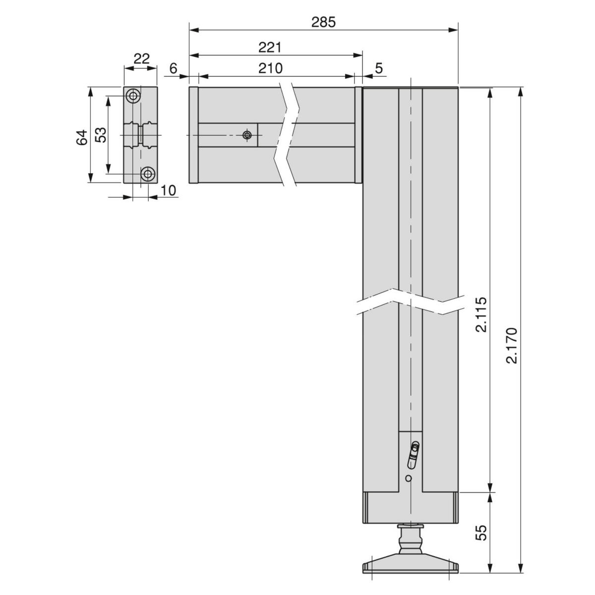 RAHMEN Zero, mit Beschlägen und Profilen für Boden- und Wandmontage mit rechteckiger Nivellierung, Aluminium und Zamak, Schwarz strukturiert 3er-set - Schwarz, Metall (2.2/217/28.5cm) - EMUCA