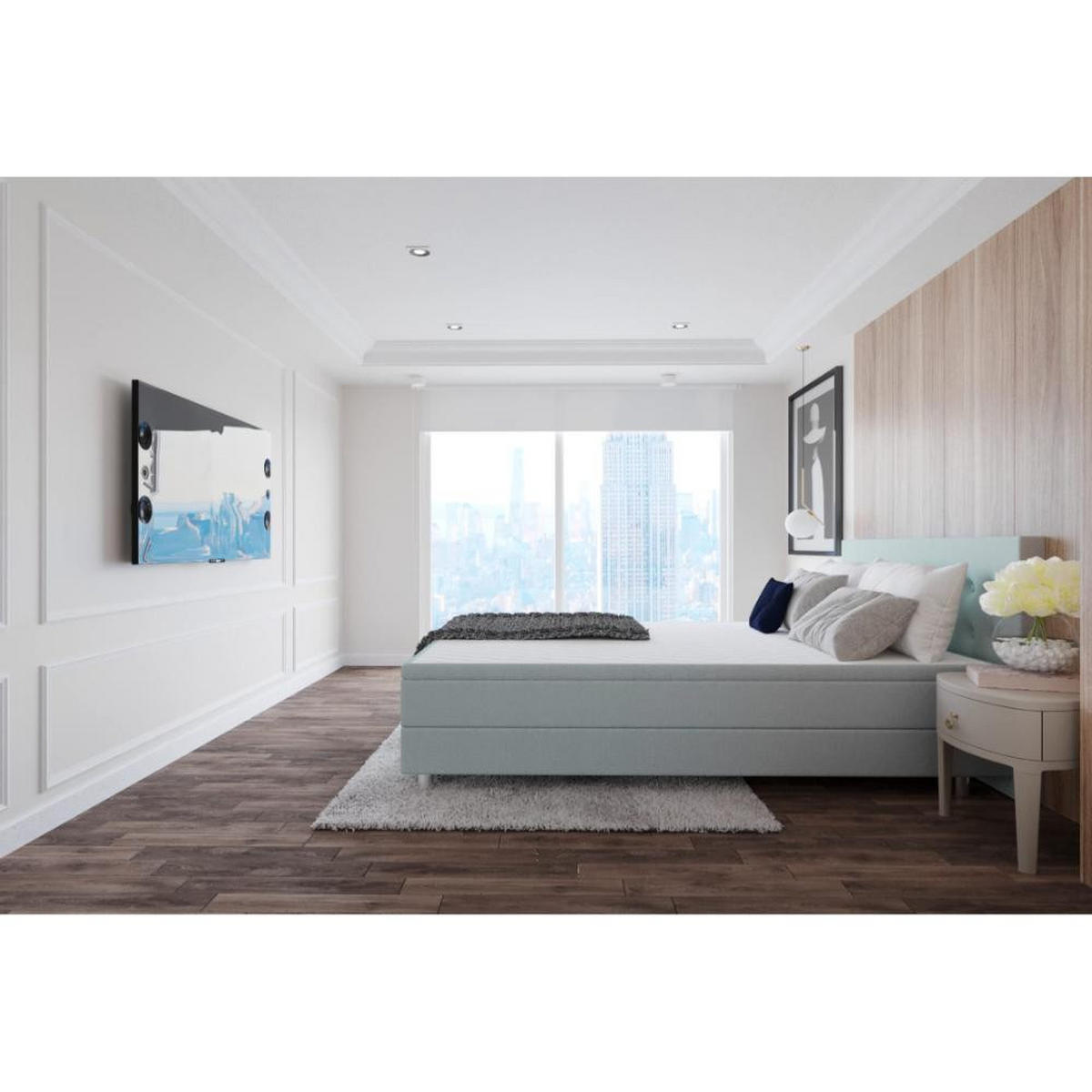 BOXBETT, Polsterbett Sawana mit Bonellfederkern-Matratze und Topper Schlafzimmer - Blaugrau, Holz/Holzwerkstoff (160/200cm) - Best For Home