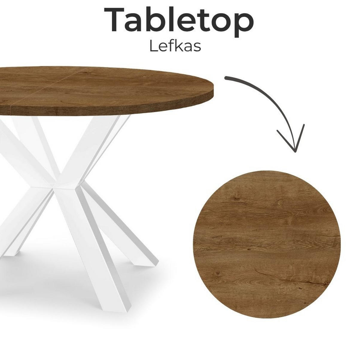 ESSTISCH RAL mit Holzbeinen, Durchmesser: 100 / 150 cm Eiche Lefkas / Weiß - Eichefarben/Weiß, Holz (100/150/77cm) - Dekori_Interiors