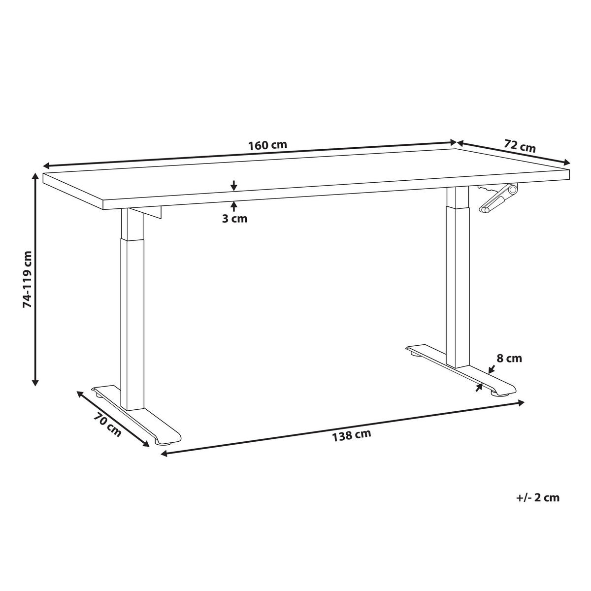 SCHREIBTISCH manuell höhenverstellbar 160/72 cm Hellbraun/Weiß Destines - Hellbraun/Braun, Holzwerkstoff/Metall (72/160/74cm) - Beliani