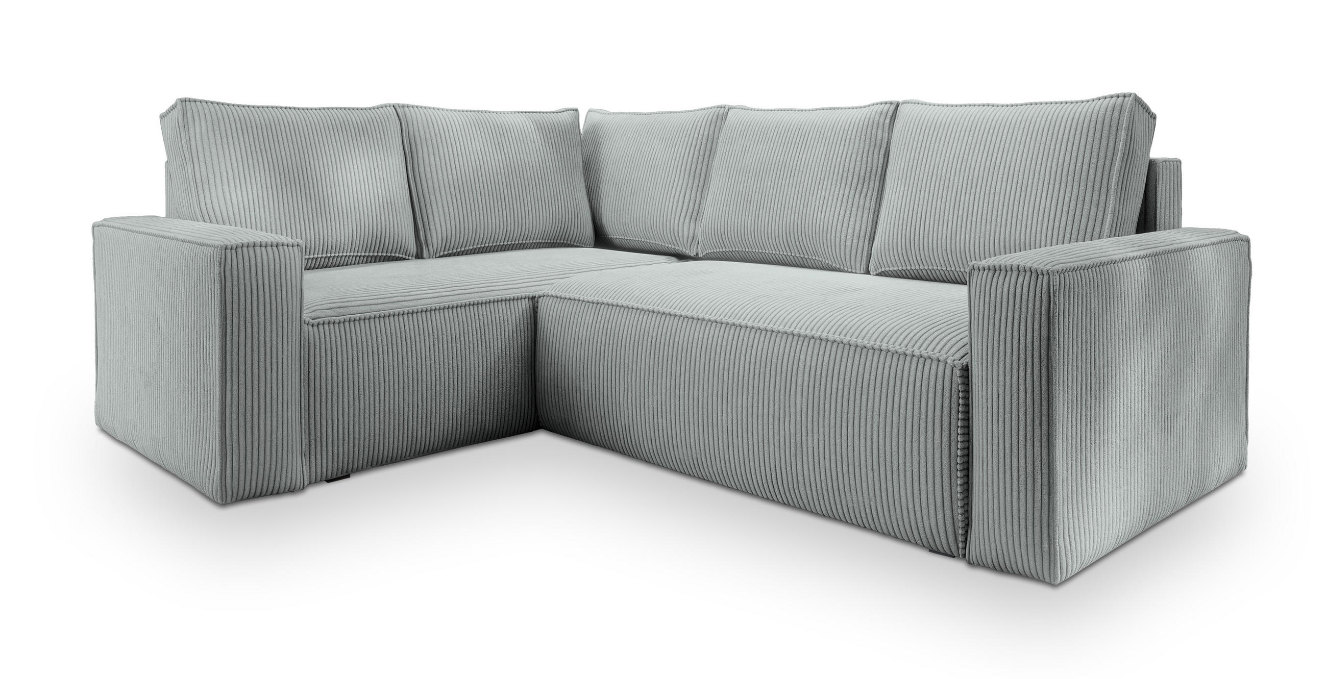 ECKSOFA ESTANO L-S Hellgrau Kordstoff mit Schlaffunktion - Hellgrau, Holz (230/158cm) - MASSENO