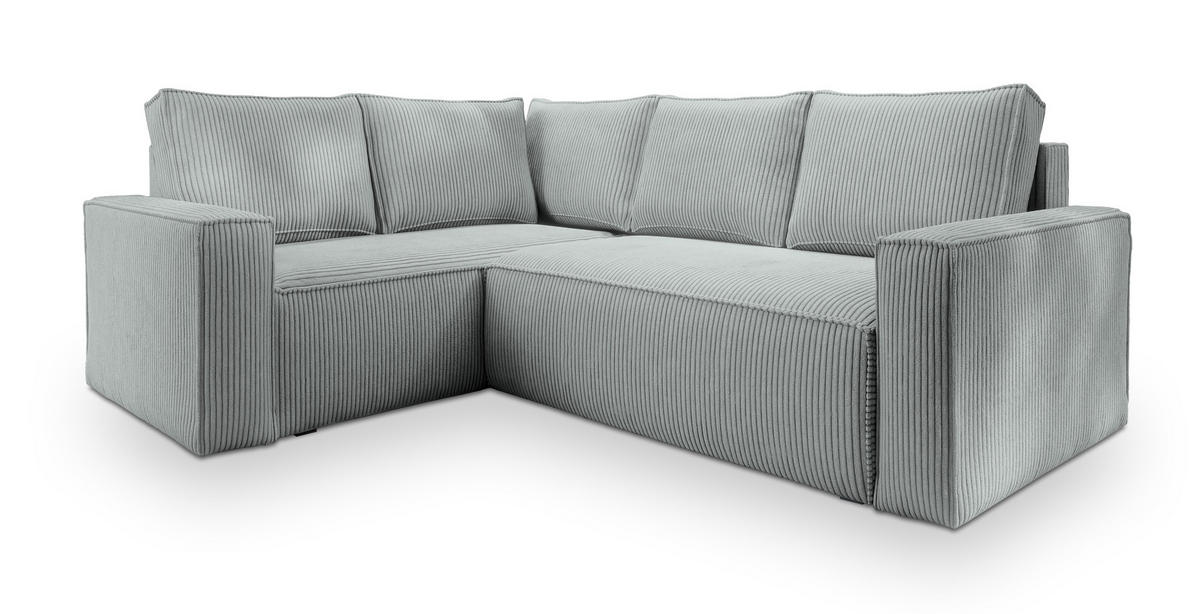 ECKSOFA ESTANO L-S Hellgrau Kordstoff mit Schlaffunktion - Hellgrau, Holz (230/158cm) - MASSENO