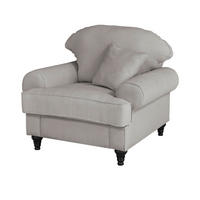 SESSEL hellgrau Landhaus, Loungesessel 110 cm - Hellgrau/Braun, Holz/Textil (110/95/100cm) - Furn.Design