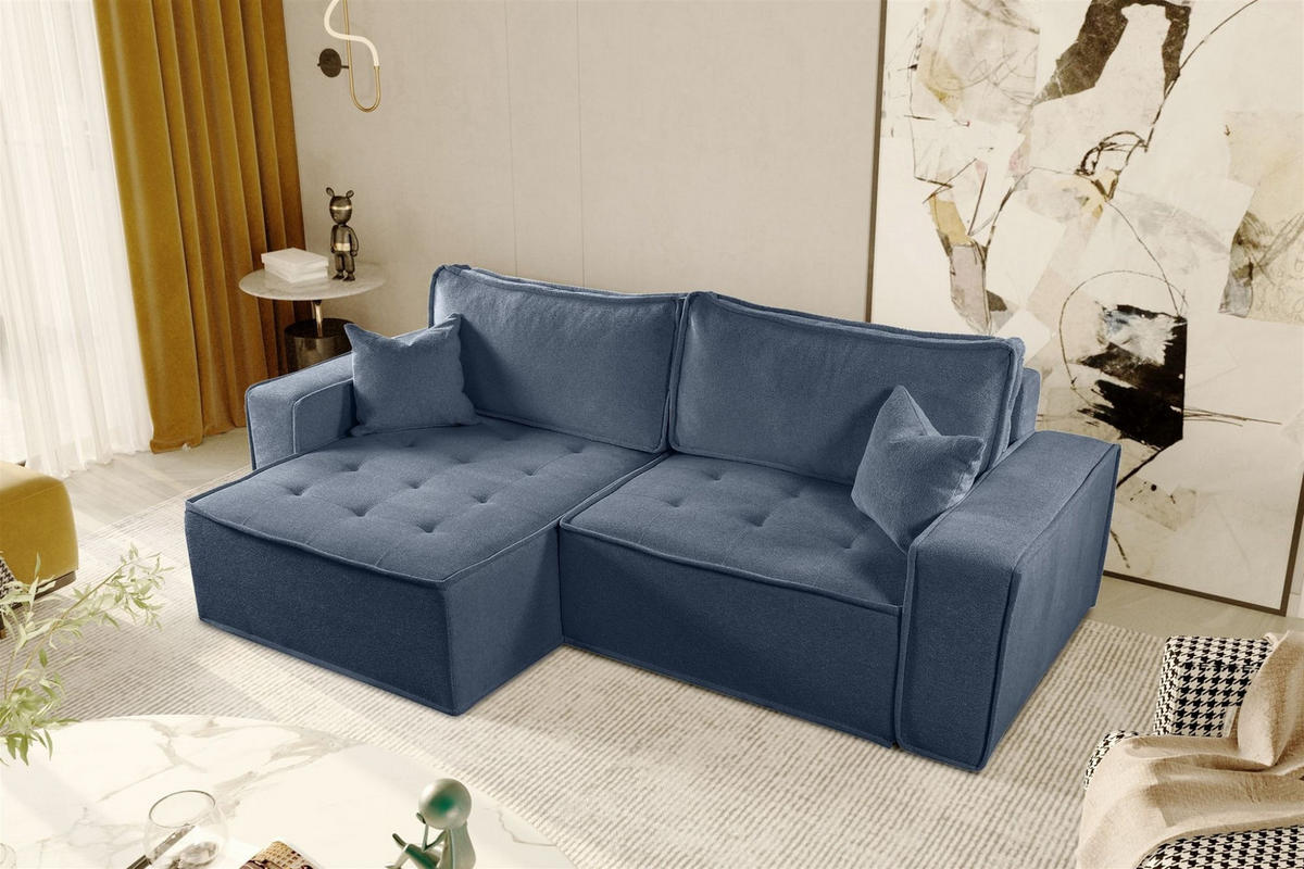 ECKSOFA Schlafsofa Flosi In Raven - Blau, Holzwerkstoff/Textil (248/140cm) - Fun Möbel