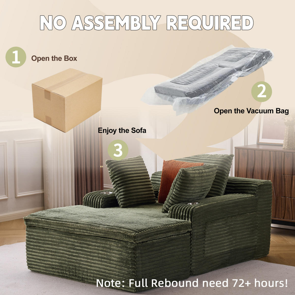 SOFA mit Chaiselongue Grün Cord - Grün, Kunststoff (112/63/165cm) - Meubliv