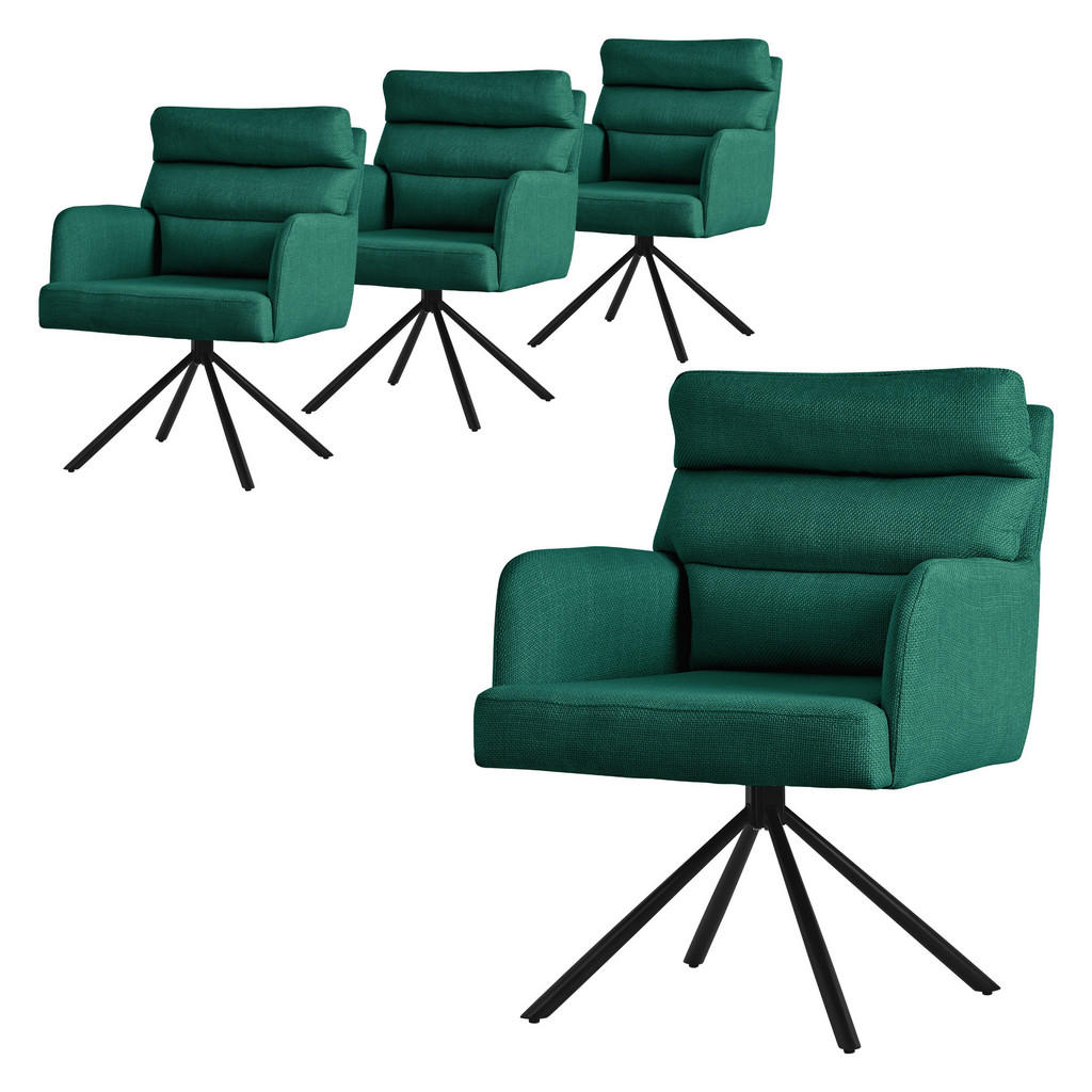 ML-DESIGN JÍDELNÍ ŽIDLE, sada 4 ks, otočné, tmavě zelené, látkové potahy