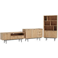 WOHNWAND Evron Kommode 150 cm TV-Board 150 cm Bücherregal 90 cm, Hikora Eiche - Eichefarben/Schwarz, Holzwerkstoff/Metall (150/90/40cm) - Beautysofa