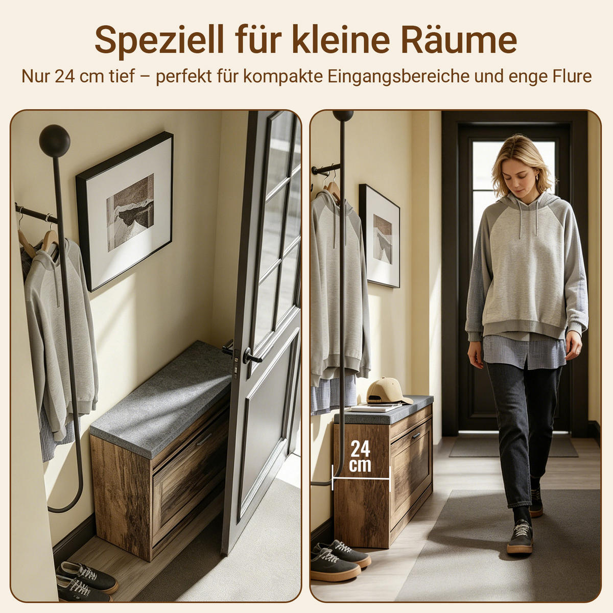 SCHUHBANK mit Sitzfläche schmal 75x24x53cm Braun - Braun, Holzwerkstoff (24/53/75cm) - SoBuy