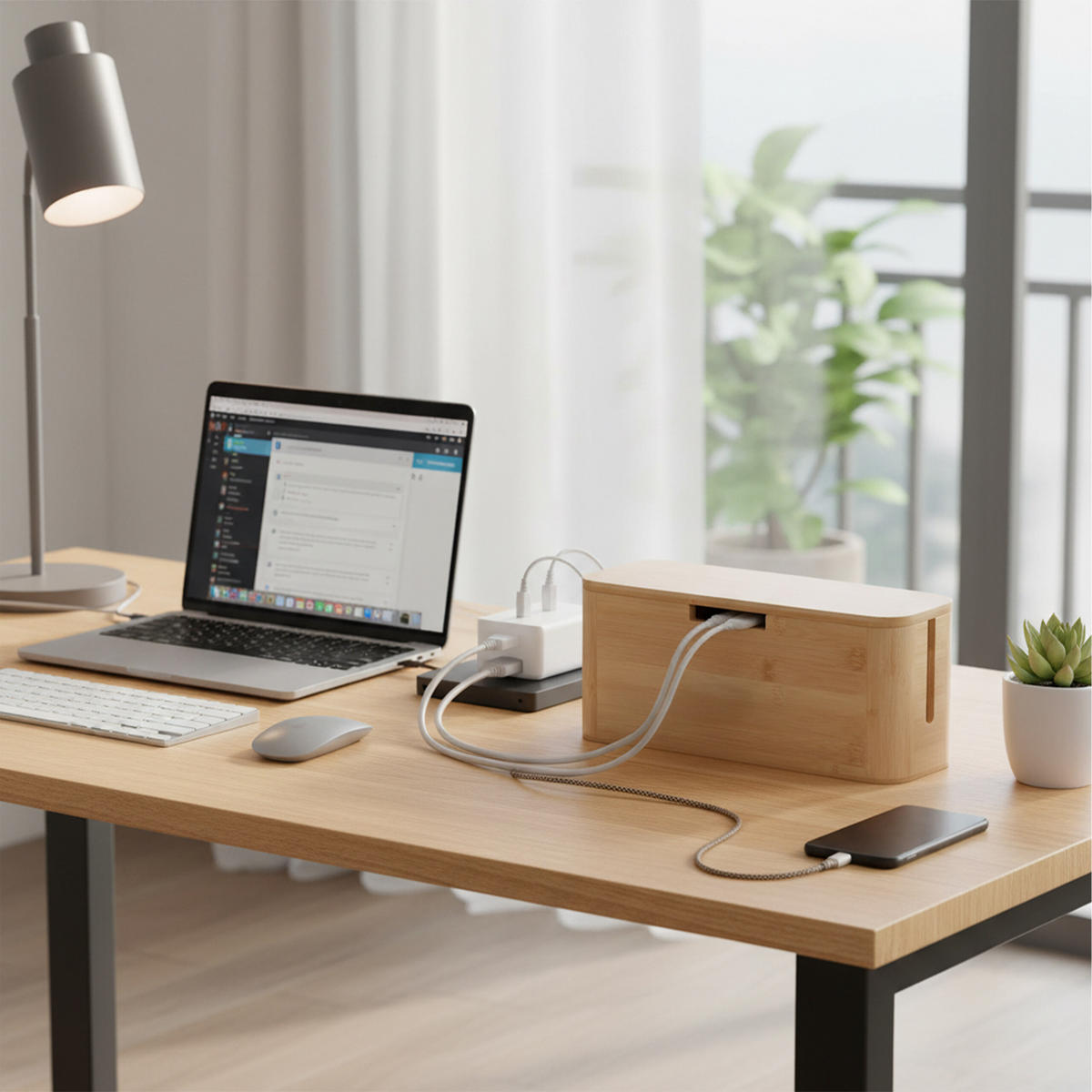 KABELBOX - Hellbraun, Holz/Metall (11/34/14.5cm) - Relaxdays